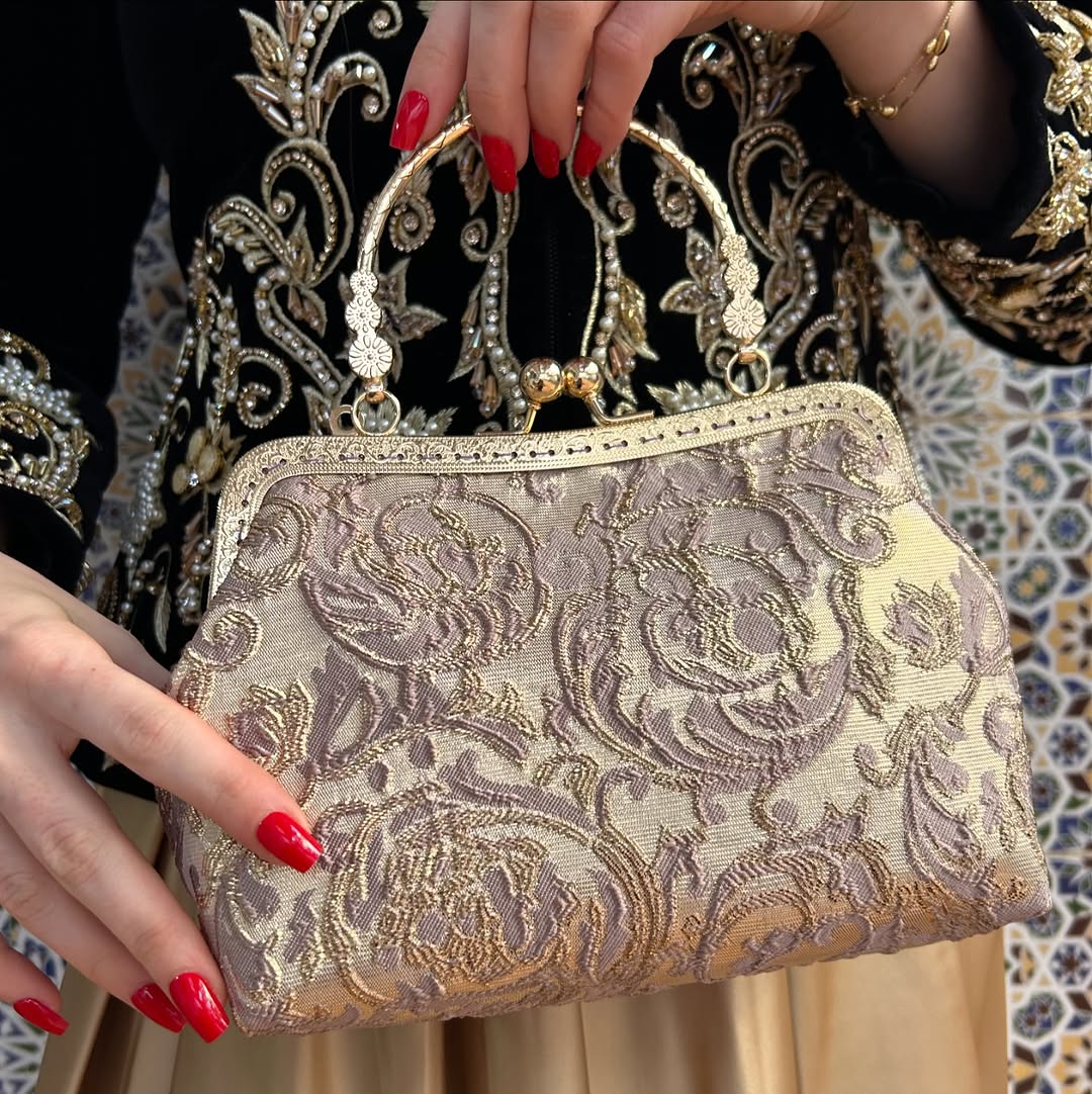 ✨ Shimmering Pink Sand Brocade Bag – Luminous Elegance ✨